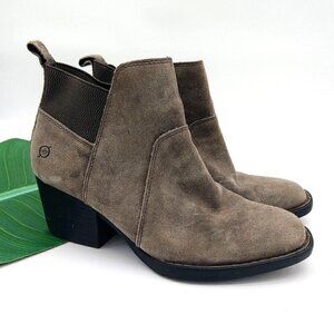 Born Garcia Suede Ankle Boots Size 9.5 Block Heel Chelsea Pull On